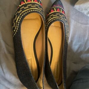 ME Makeover Essentials Black Flats with Gold and Red Accents